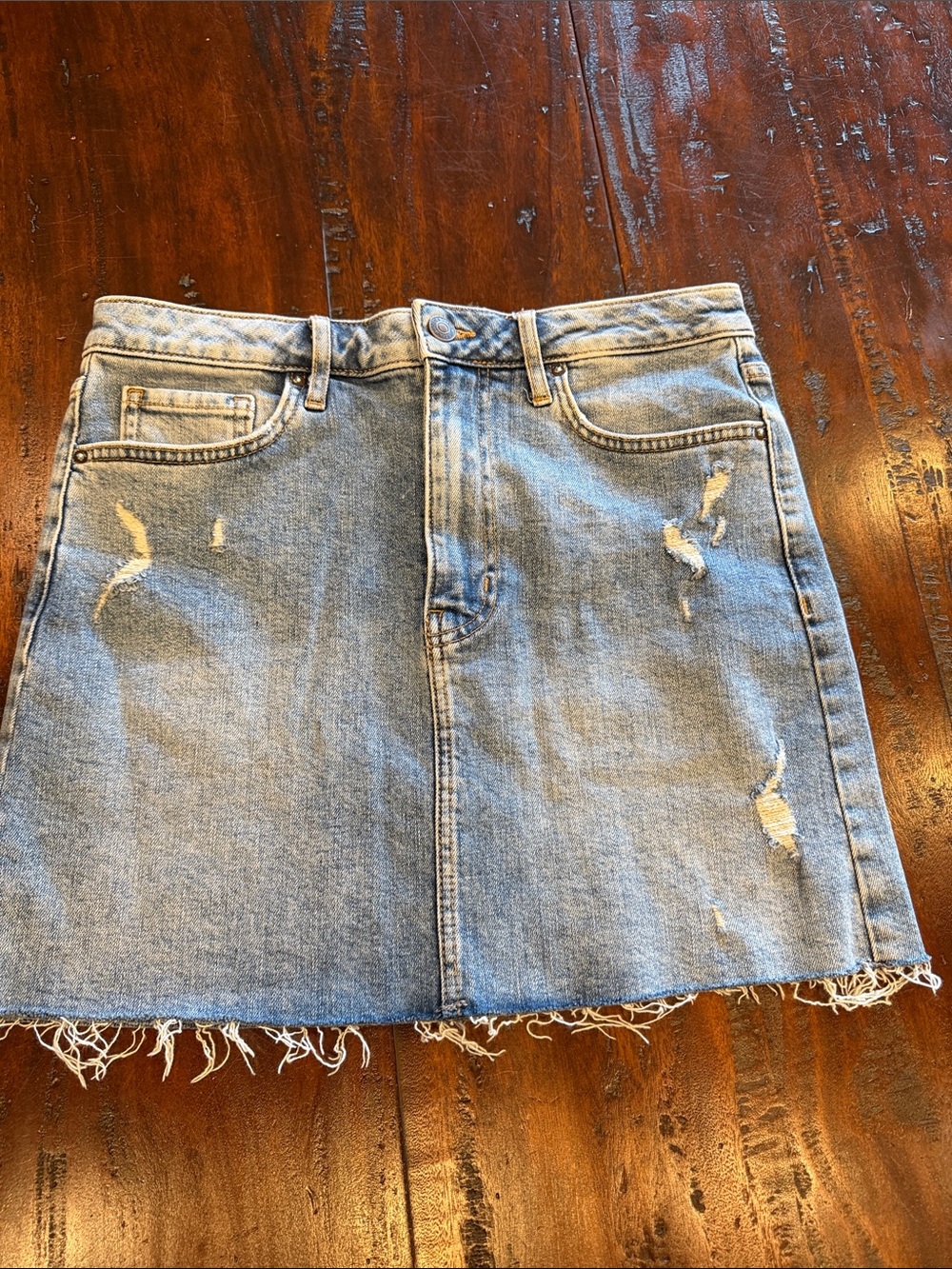 Forever 21 Light Blue Distressed Denim Mini Skirt
